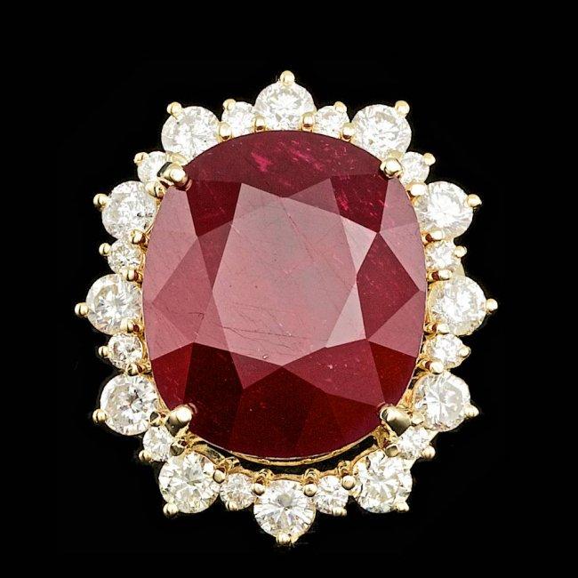 14k Yellow Gold 25.50ct Ruby 2.25ct Diamond Ring