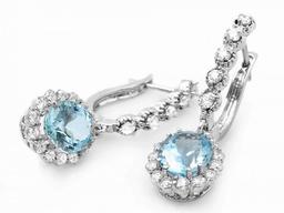 14k Gold 4ct Aquamarine 1.00ct Diamond Earrings