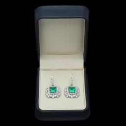 14K Gold 5.68ct Emerald 5.75ct Diamond Earrings