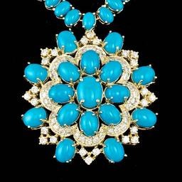 14k 64.00ct Turquoise 3.00ct Diamond Necklace