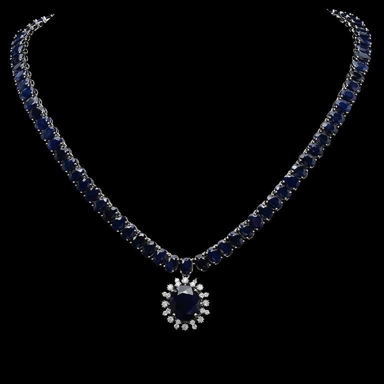 14K Gold 92.04ct Sapphire & 0.92ct Diamond Necklace