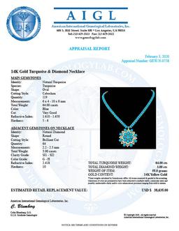 14k 64.00ct Turquoise 3.00ct Diamond Necklace