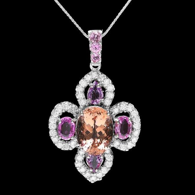 14k Gold 7ct Morganite 2.20ct Diamond Pendant