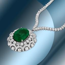 14K Gold 17.85cts Emerald & 11.72cts Diamond Necklace