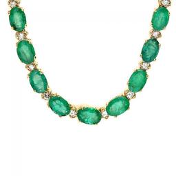 14k Gold 23ct Emerald 1.55ct Diamond Necklace