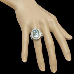 14K Gold 9.35ct Aquamarine & 1.85ct Diamond Ring