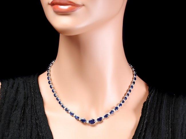 14k Gold 30ct Sapphire 1.35ct Diamond Necklace