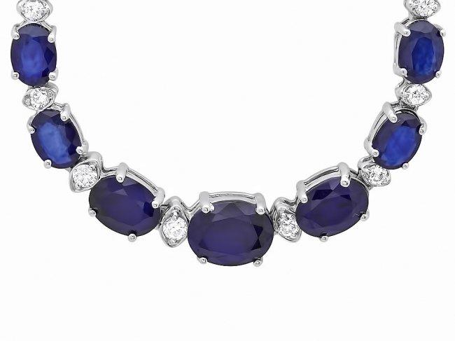 14k Gold 30ct Sapphire 1.35ct Diamond Necklace