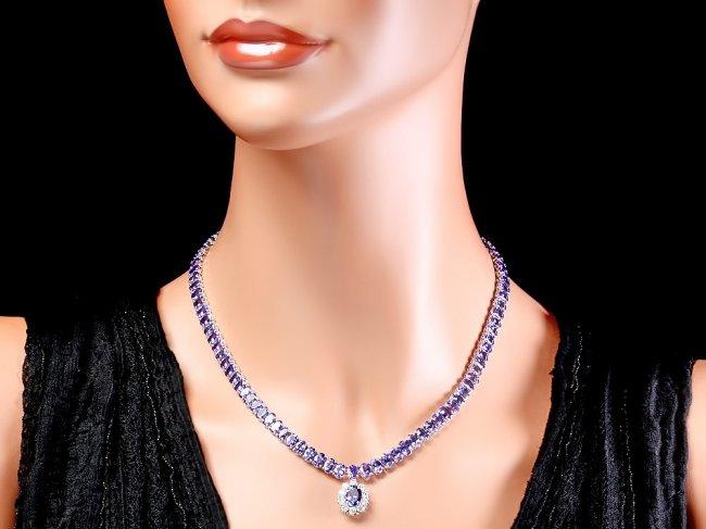 14k W Gold 29ct Tanzanite 1.35ct Diamond Necklace