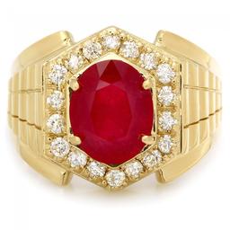 14k Gold 4.50ct Ruby 0.65ct Diamond Mens Ring