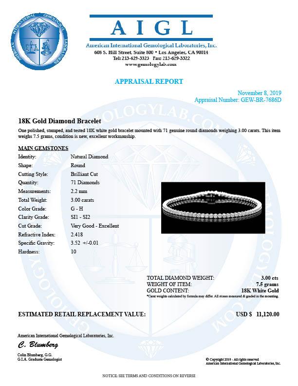 18k White Gold 3.00ct Diamond Bracelet