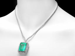 18k White Gold 32.50ct Emerald 11.50ct Diamond Necklace