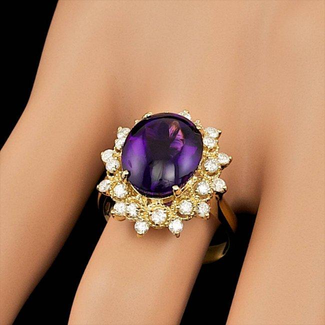 14k Gold 5.00ct Amethyst 0.70ct Diamond Ring