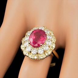 14k Yellow Gold 4.00ct Ruby 1.8ct Diamond Ring