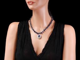 14k Gold 87ct Sapphire 2.50ct Diamond Necklace