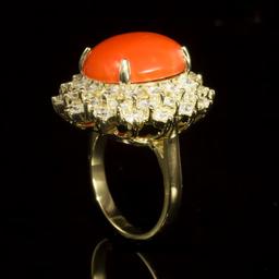 14K Gold 8.69ct Coral 2.98ct Diamond Ring