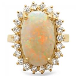 14k Yellow Gold 4.00ct Opal 1.10ct Diamond Ring