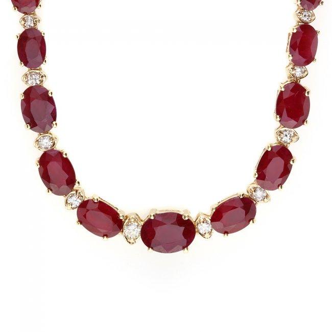 14k Gold 33.00ct Ruby 1.15ct Diamond Necklace