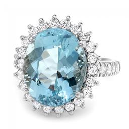 14k Gold 7.50ct Aquamarine 1.00ct Diamond Ring