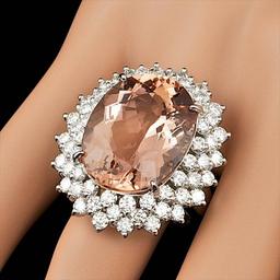 14k Gold 21.00ct Morganite 4.00ct Diamond Ring