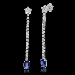 14K Solid White Gold, 1.36cts Sapphire & 1.17cts Diamond Earrings