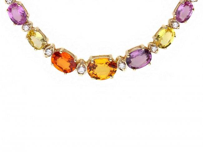 14k Gold 33ct Sapphire 1.2ct Diamond Necklace