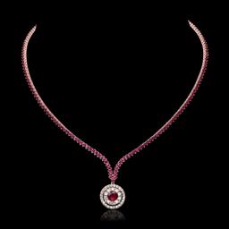 14K Rose Gold, 10.95cts Ruby & 1.27cts Diamond Necklace