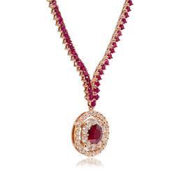 14K Rose Gold, 10.95cts Ruby & 1.27cts Diamond Necklace