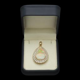 14K Gold 7.12ct Opal & 2.03ct Diamond Pendant