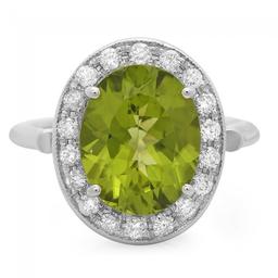 14k White Gold 5.00ct Peridot 0.70ct Diamond Ring