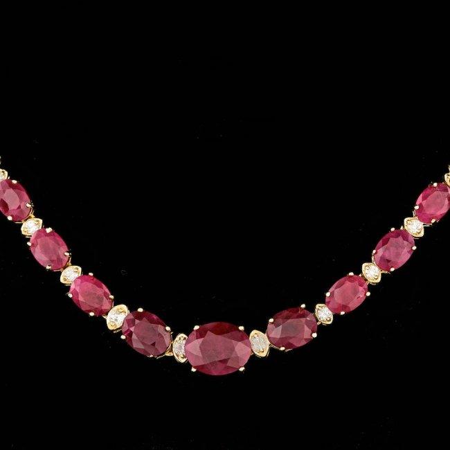 14k Gold 33.00ct Ruby 1.55ct Diamond Necklace