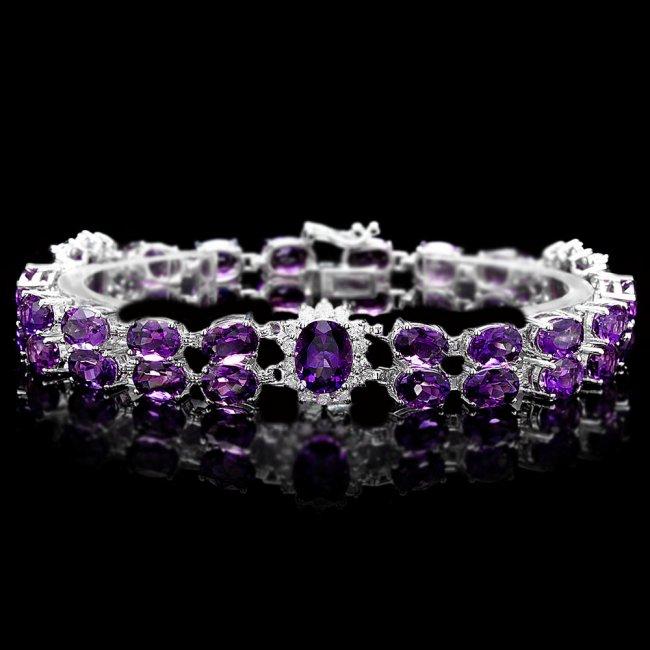 14k Gold 31ct Amethyst 1.40ct Diamond Bracelet