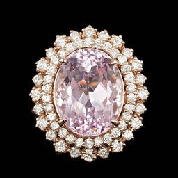 14k Rose Gold 13.50ct Kunzite 1.85ct Diamond Ring