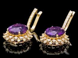 14k Gold 15.00ct Amethyst 2.10ct Diamond Earrings