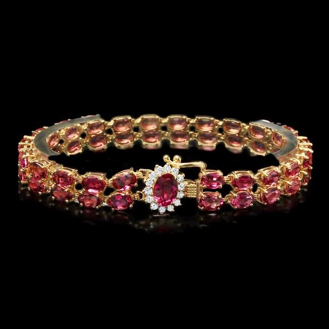 14k Gold 21ct Tourmaline 0.45ct Diamond Bracelet