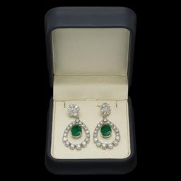 14K Gold 5.83ct Emerald 7.00ct Diamond Earrings