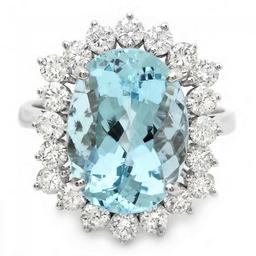 14k Gold 6.70ct Aquamarine 1.40ct Diamond Ring