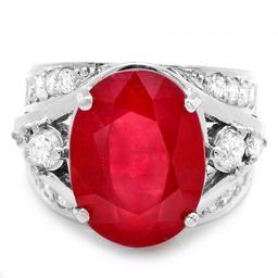 14k White Gold 12.55ct Ruby 1.20ct Diamond Ring