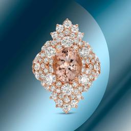 14K Gold 3.88cts Morganite, 0.85cts Sapphire & 4.51cts Diamond Ring