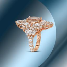14K Gold 3.88cts Morganite, 0.85cts Sapphire & 4.51cts Diamond Ring