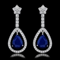 14k White Gold 6.50ct Sapphire 2.75ct Diamond Earrings