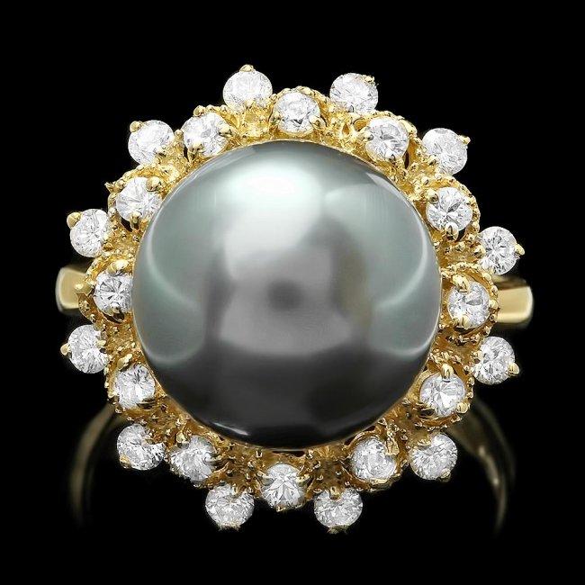 14k Gold 12 X 12mm Pearl 0.80ct Diamond Ring