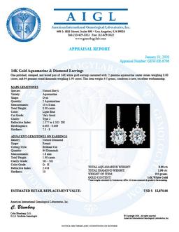 14k Gold 8ct Aquamarine 1.9ct Diamond Earrings