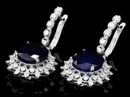 14k Gold 15ct Sapphire 1.50ct Diamond Earrings