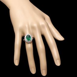 14k White Gold 3.20ct Emerald 1.80ct Diamond Ring