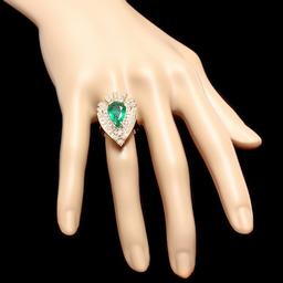 14k Gold 3.00ct Emerald 2.00ct Diamond Ring