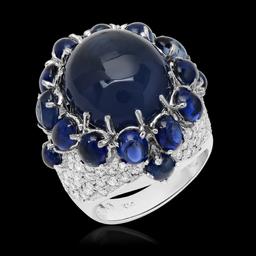 14K White Gold, 18.00.cts Sapphire, 2.25cts Diamond Ring