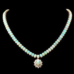 14k Yellow Gold 25ct Opal 1.50ct Diamond Necklace