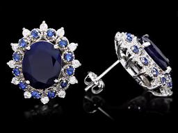 14k Gold 8.2ct Sapphire 0.75ct Diamond Earrings