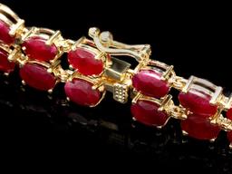 14k Gold 31.5ct Ruby 1.70ct Diamond Bracelet